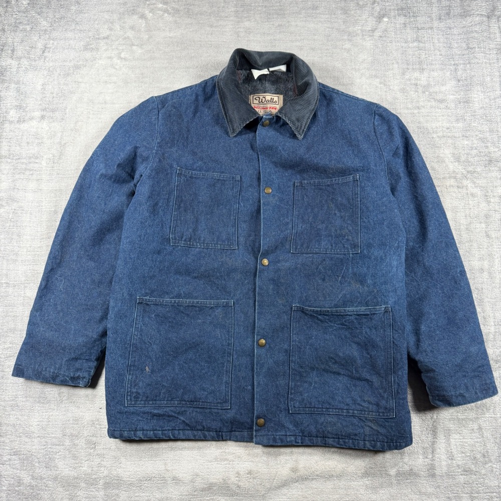 Walls Blizzard Pruf Jacket Mens XL Blue Denim Vintage Blanket Lined Chore Coat